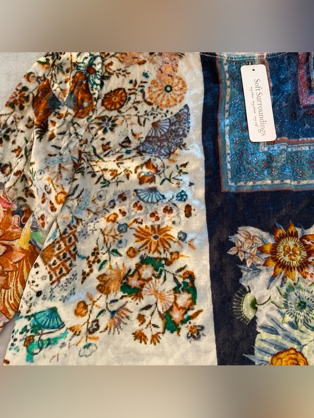 NWT Soft Surroundings Ashbury Mixed-Print Floral Crushed Velvet Tunic Top Large - Picture 4 of 14